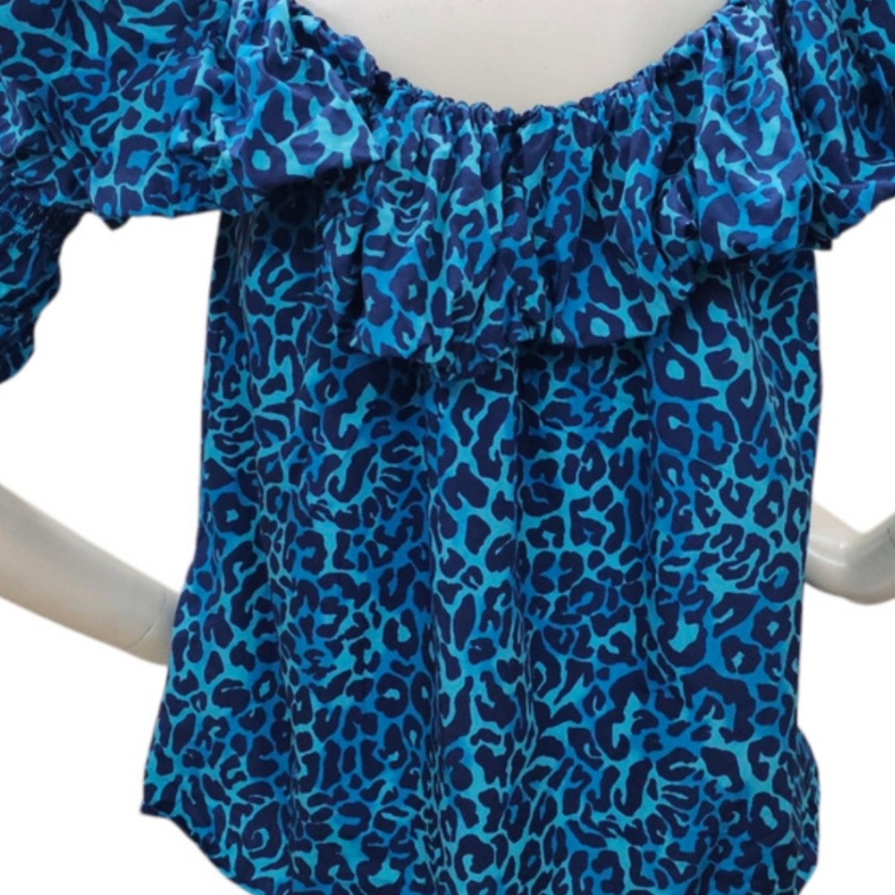 EUC Lilly Pulitzer Blue Leopard Print Blouse - Picture 3 of 6